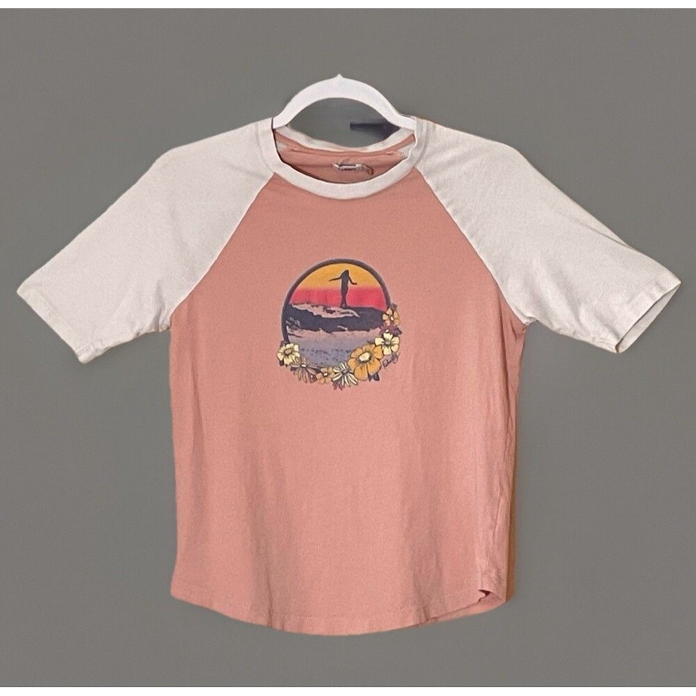 Faherty Baby Tee S Peach Raglan Fitted Beach Coastal Y2K  Surf Graphic